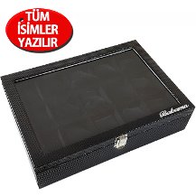 İsminize Özel Gümüş 1 isimli 15'li Siyah Deri Saat Kutusu st15-24