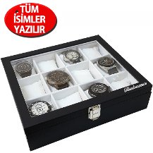 İsminize Özel Gümüş 1 isimli 12'li Siyah Deri Saat Kutusu st12-1