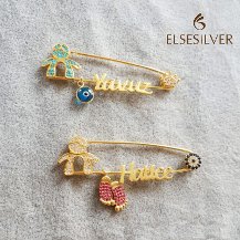 Kişiye Özel Gümüş Taşlı Bebek İğnesi Çocuk Figürlü