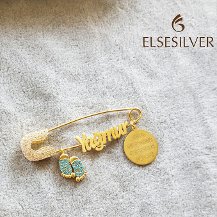 Kişiye Özel Taşlı Bebek Ayağı Gümüş Bebek İğnesi Nazar Dualı