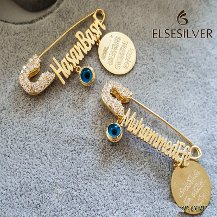 Kişiye Özel Taşlı Gümüş Bebek İğnesi Nazar Boncuk ve Dualı