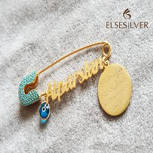 Kişiye Özel Firuze Taşlı Nazar Gümüş Bebek İğnesi