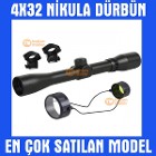 4x32 Nikula Tüfek Üstü Dürbünü Çelik Gövde Tek Göz Av Avcı Dağcı