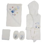 Bebitof 3255 Çalışan Ayıcık Bebek Bornoz Seti Krem-Mavi