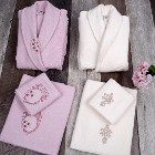 SOLEY Trendy 3D Aile Bornoz Seti (Lila - Krem)