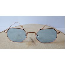 Retro Gold Çerçeve Mavi Cam Sekizgen Renkli Gözlük