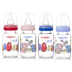 BEBEDOR Desenli Cam Biberon 125 ml Silikon Emzikli Yavaş Akış
